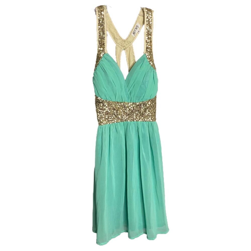 Xenia Boutique Women Tunic Top Blouse Sexy Green Sequins Sleeveless Racerback 6